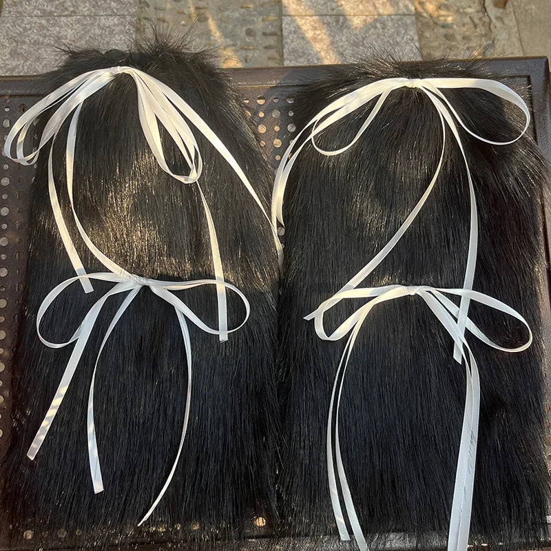 Gothic Black Fur Rabbit Sock