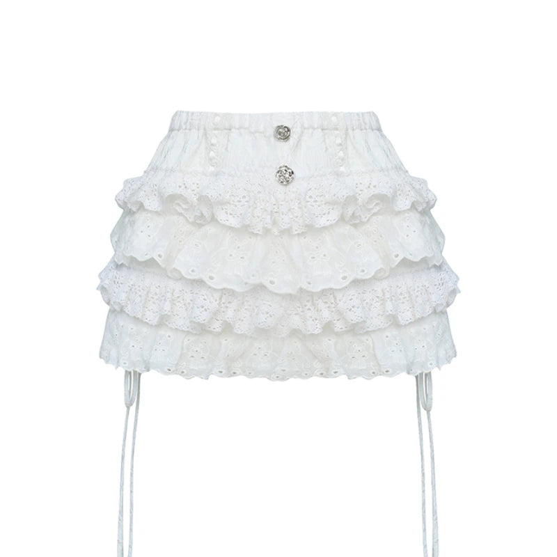 High Waist Cake Lace Vintage Skirt