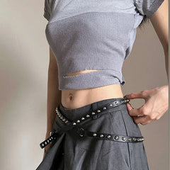 Punk Gothic Cowboy Double Loop Rivet Belt