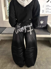 Embroidery Gothic Black Baggy Pant