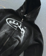 Gothic Vintage Print Zip Hoodie