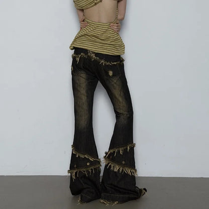 Ripped Gothic Black Tassel Pant
