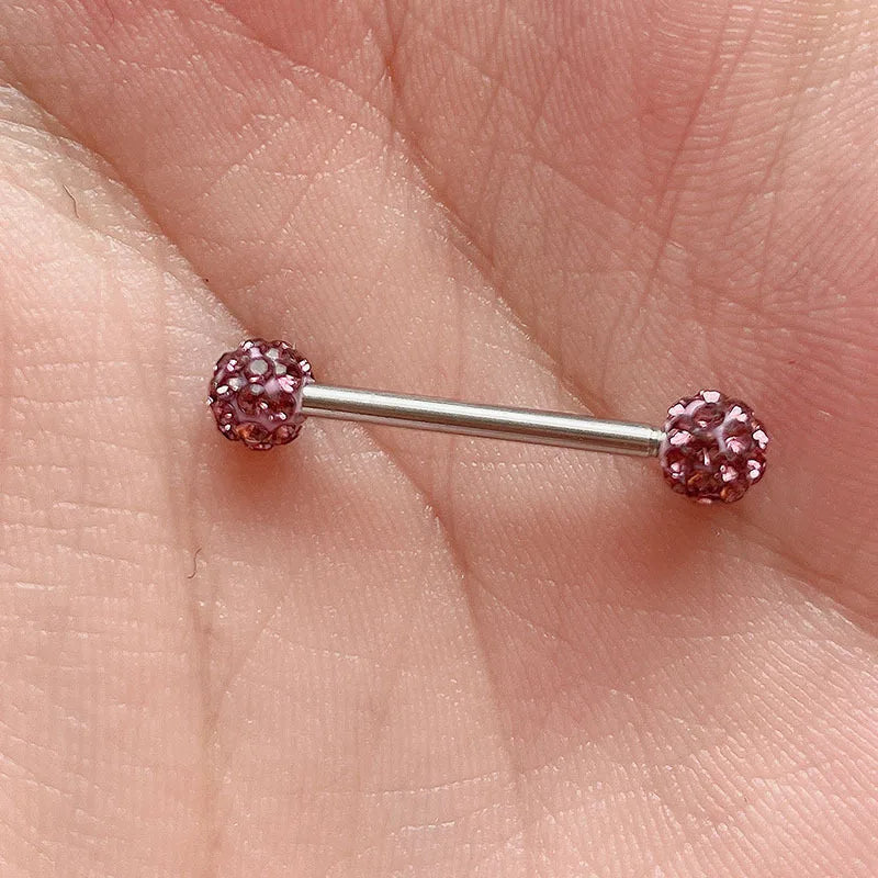 16mm Stainless Steel Shiny Rhinestone Tongue Ring