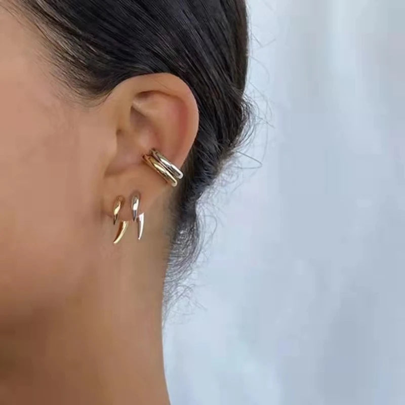 Boho Gold Silver Moon Horn Stud Earring Main image