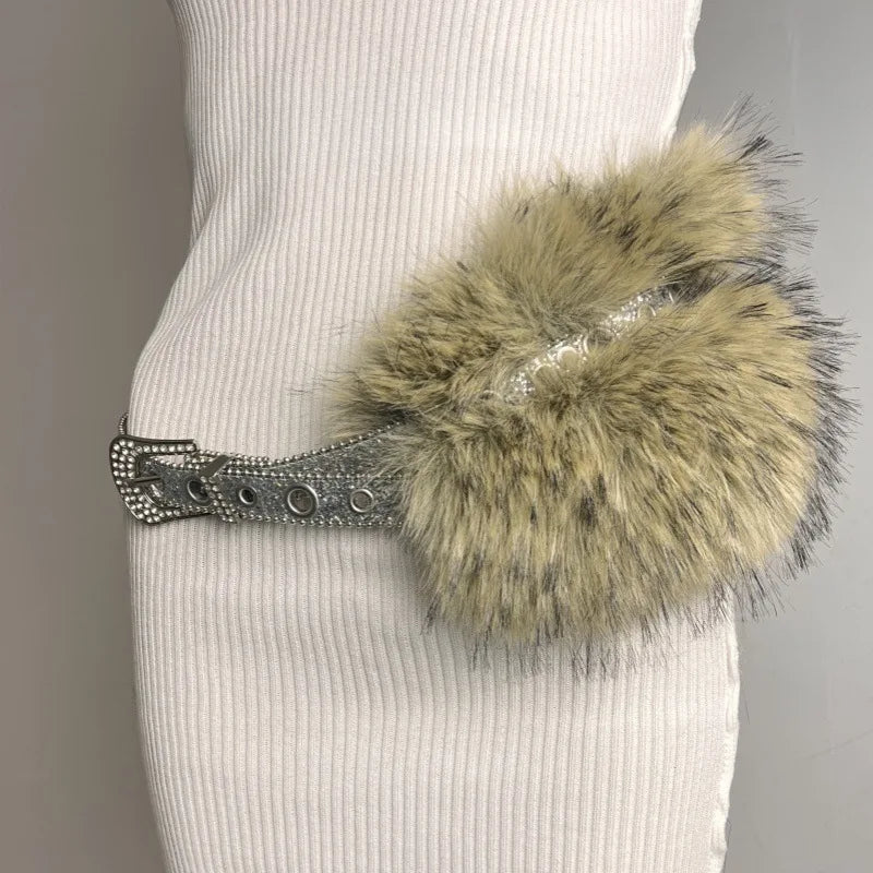 Punk Gothic Studded Fur Y2K Rhinestone Belt