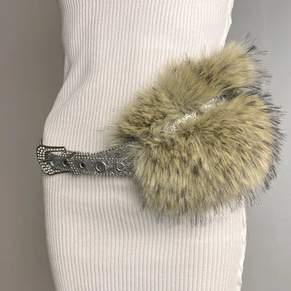Punk Gothic Studded Fur Y2K Rhinestone Belt