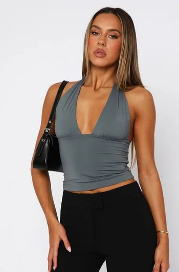 Leopard Print Halter Neck Backless Crop Top