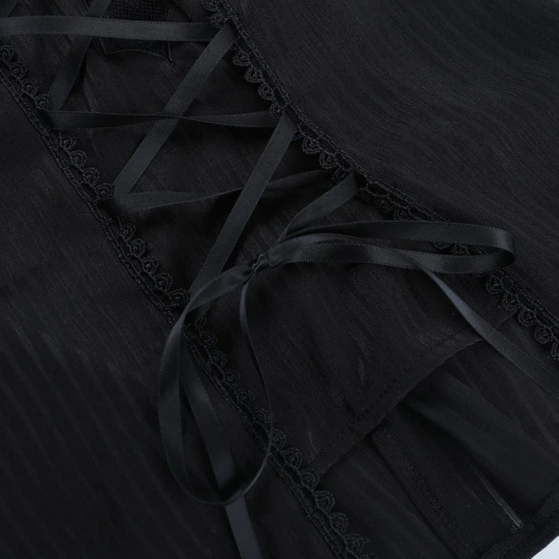 Bandage Corset Puff Sleeve Blouse