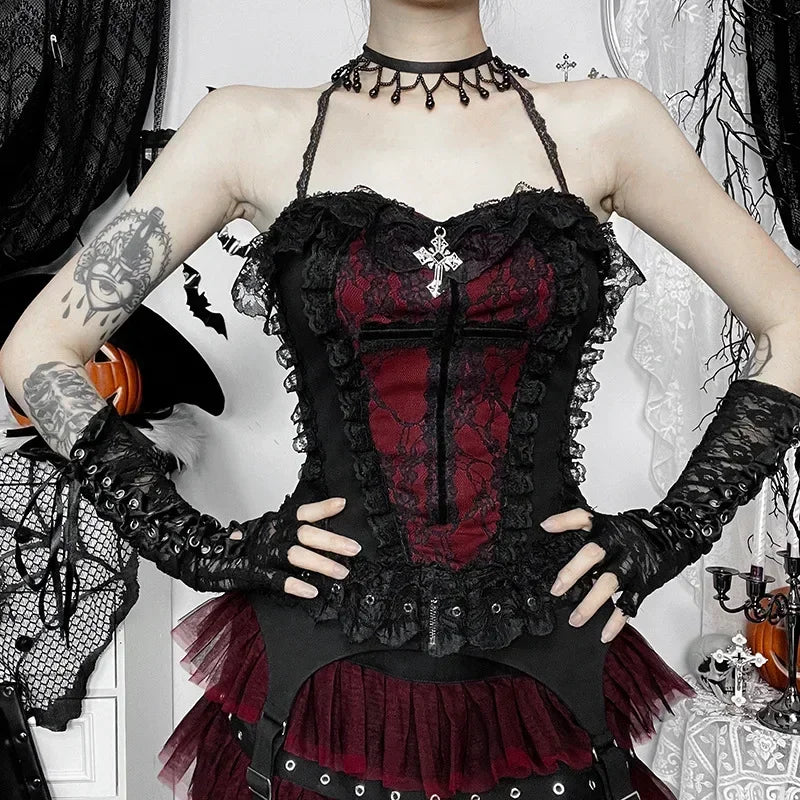 Skeleton Print Crop Corset