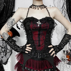 Skeleton Print Crop Corset