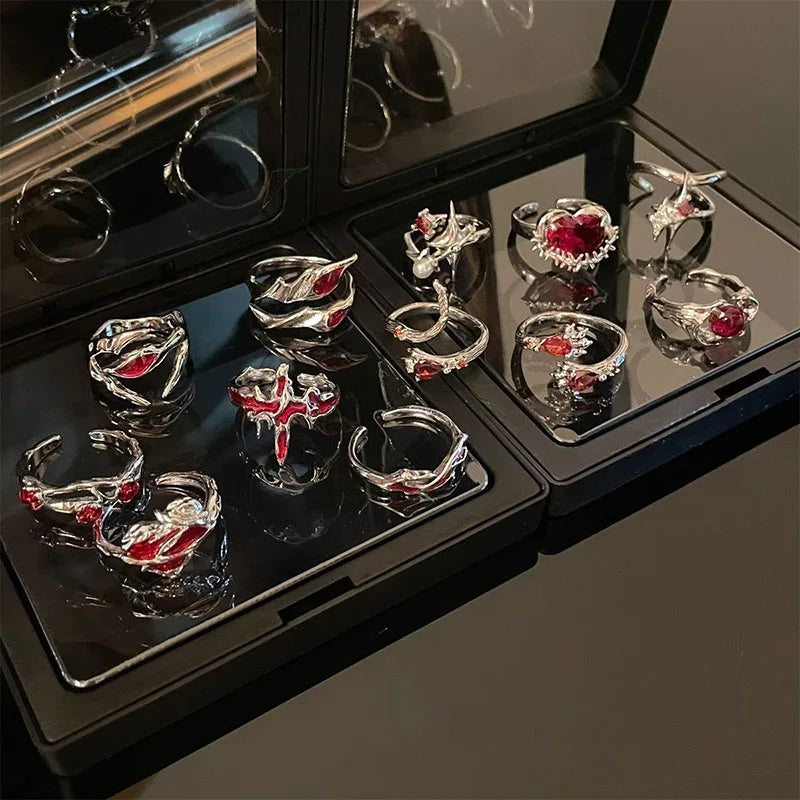 Gothic Red Crystal Spider Animal Star Ring