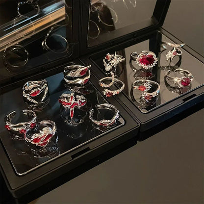 Gothic Red Crystal Spider Animal Star Ring