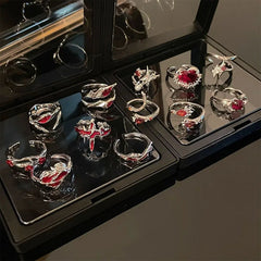 Gothic Red Crystal Spider Animal Star Ring