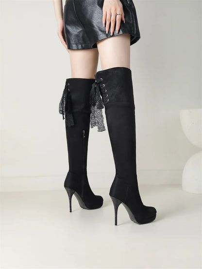 Sexy Flock Super High Heel Gothic Knee Boot