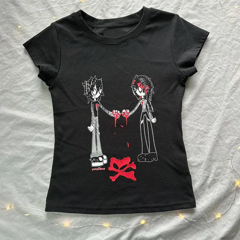 Grunge Cartoon Print Cotton T-shirt Main image
