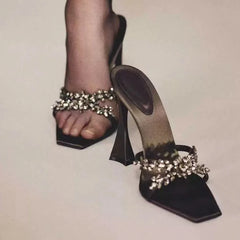 Rhinestone Gothic Cross Open Toe Sandals Stiletto High Heel