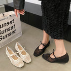 Mesh Lace Breathable Embroidery Comfort Mary Jane Flat