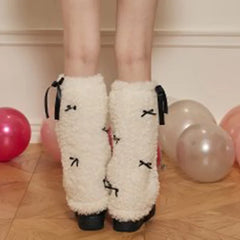 Gothic Bow Spliced Plush Sock