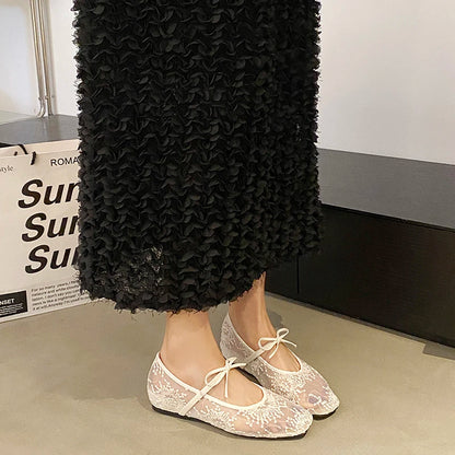 Mesh Lace Breathable Embroidery Comfort Mary Jane Flat