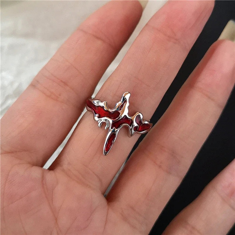 Y2K Gothic Animal Spider Red Crystal Ring