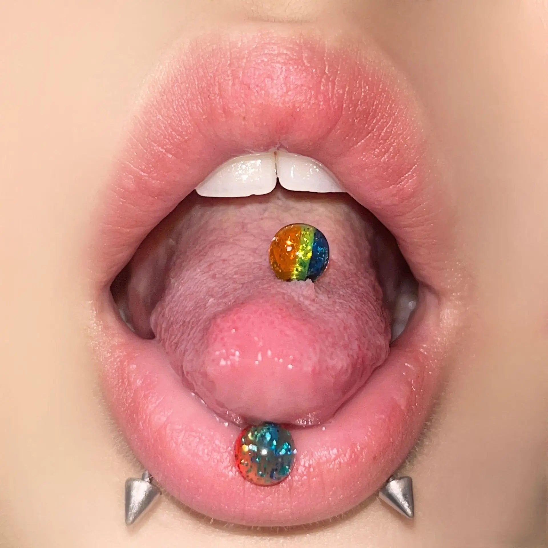 Glitter Powder Rainbow Acrylic Tongue Ring Main image