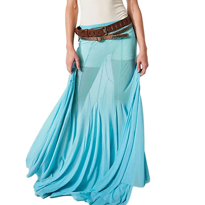 Mesh Sheer Ruffle Midi Skirt