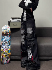 Black Ripped Wide Leg Pants