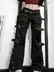 Metal Button Straight Leg Pants