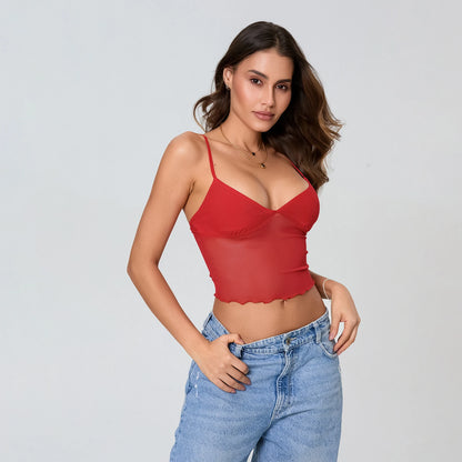 Tulle Patchwork Slim Fit Crop Top
