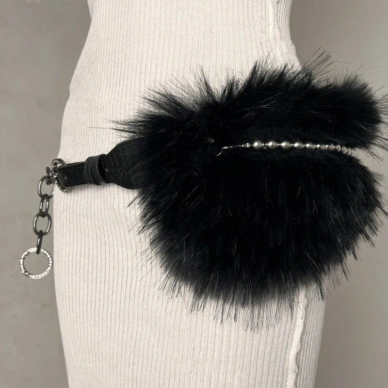 Punk Gothic Studded Fur Y2K Rhinestone Belt