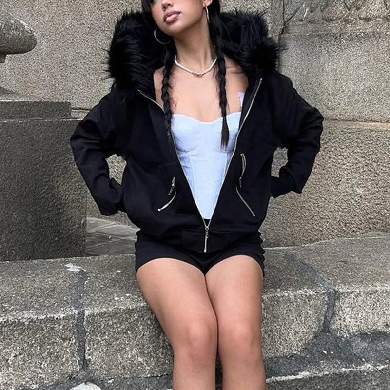Faux Fur Collar Hooded Jacket Main image