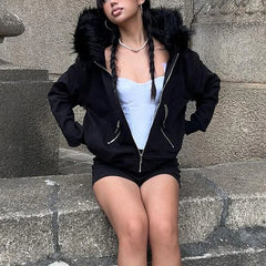 Faux Fur Collar Hooded Jacket