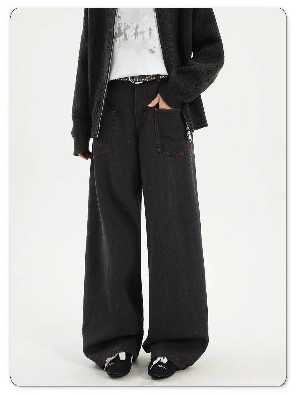 Snake Embroidery Wide Leg Pants