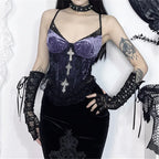 Velvet Patchwork Strappy Corset