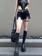 Low-Rise Rivet Denim Shorts