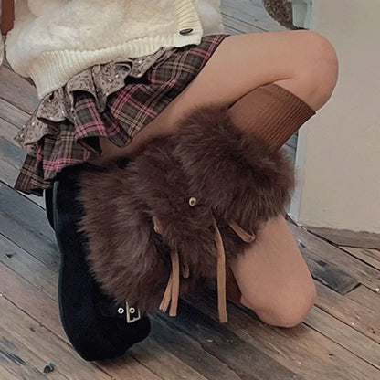 Gothic Rabbit Fur Bow Plush Sock