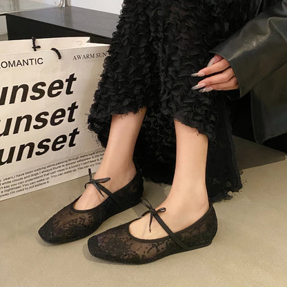 Mesh Lace Breathable Embroidery Comfort Mary Jane Flat