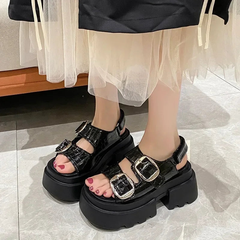 Thick Sole Gothic Buckle Sandal
