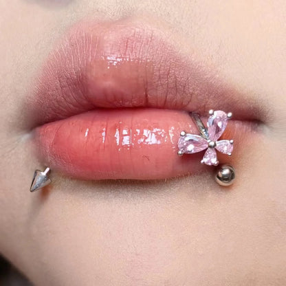 C Shape Crystal Butterfly Stainless Steel Lip Stud