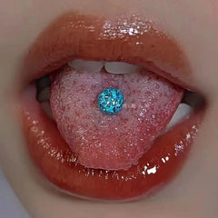 16mm Stainless Steel Shiny Rhinestone Tongue Ring