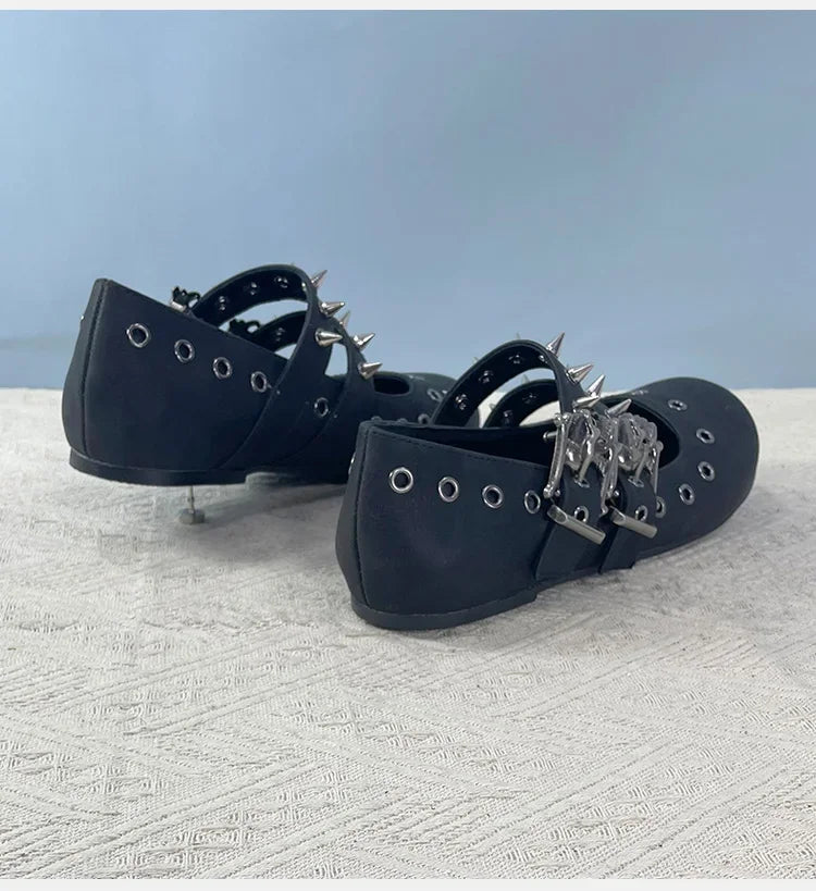 Gothpunk Style Rivets Skull Leather Flat Ballet Flat