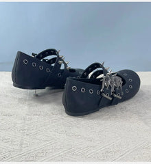 Gothpunk Style Rivets Skull Leather Flat Ballet Flat
