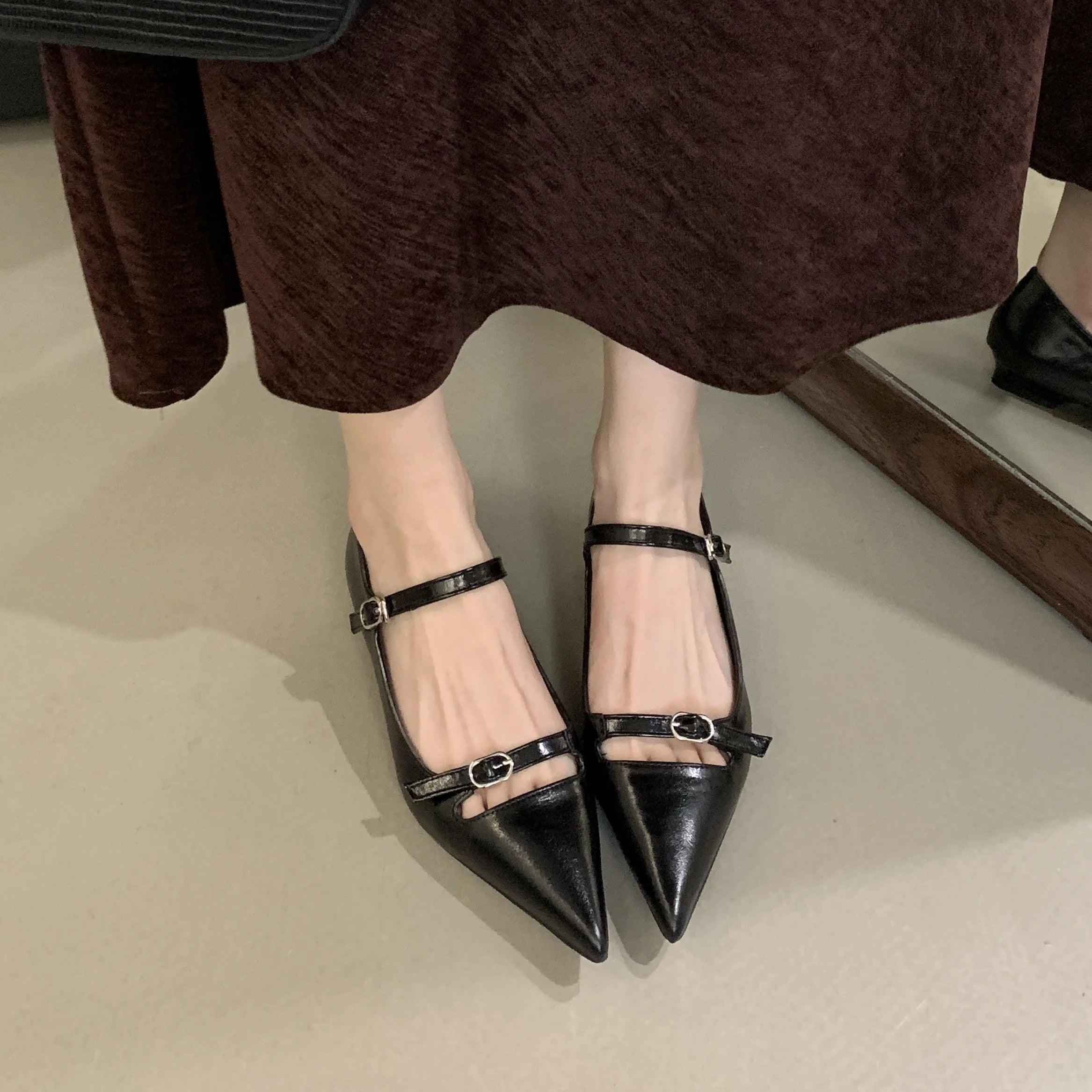 Bailamos Red Elegant Mary Jane Flat Heel Flat