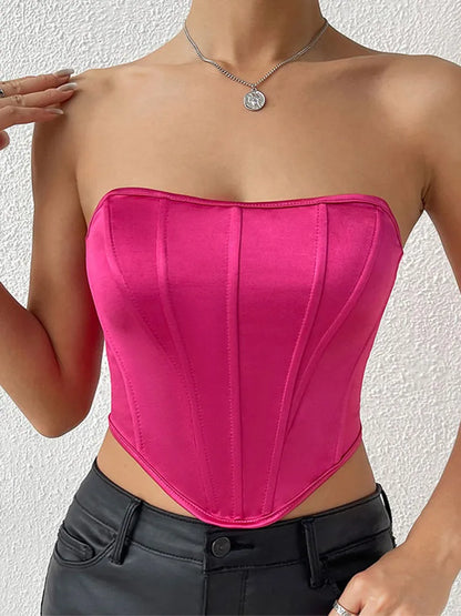 Fishbone Skinny Corset Black Crop Top