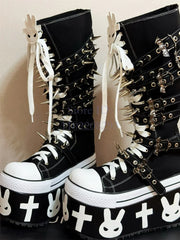 Cross Rivet Knee-high Gothic Platform Boot