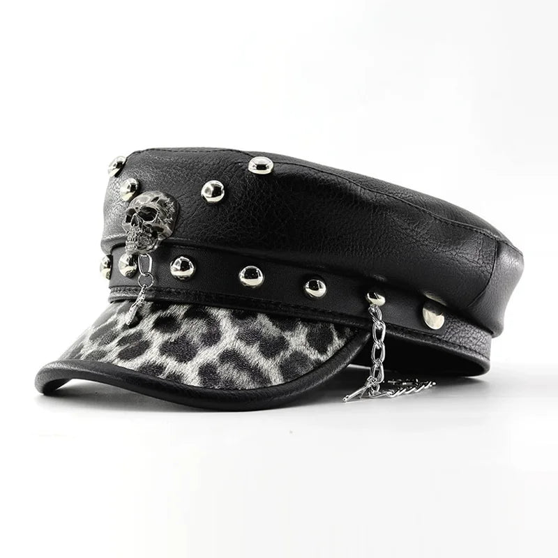 Punk Style PU Leather Flat Top Women's Beret Hat Main image