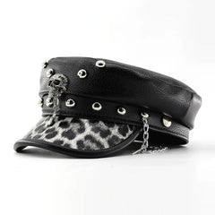 Punk Style PU Leather Flat Top Women's Beret Hat