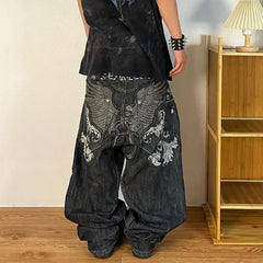 Hip Hop Gothic Punk Embroidery Denim Pant