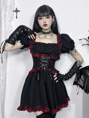 Red Plaid High Waist Bandage Corset Gothic Mini Dress