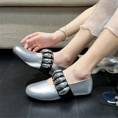 White Ballet Flats Comfortable Metal Button Espadrilles Flat